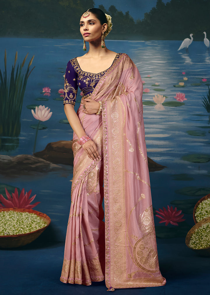 Buy Now Mauve Dola Silk Beautiful Handwork Festive Wear Saree Set Online in US, UK, Canada, France, Germany, Denmark, Sweden, Austria &amp; Worldwide at Empress.