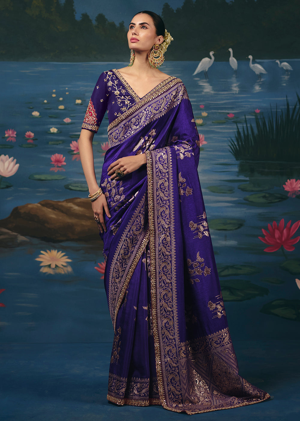 Buy Now Purple Dola Silk Beautiful Handwork Festive Wear Saree Set Online in US, UK, Canada, France, Germany, Denmark, Sweden, Austria & Worldwide at Empress.