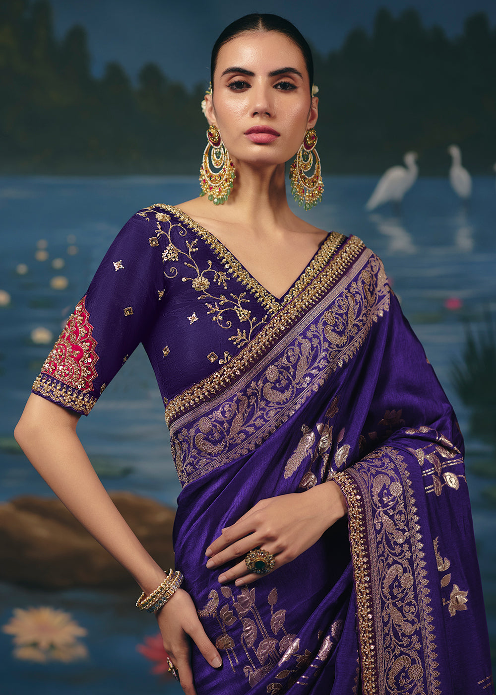 Buy Now Purple Dola Silk Beautiful Handwork Festive Wear Saree Set Online in US, UK, Canada, France, Germany, Denmark, Sweden, Austria &amp; Worldwide at Empress.
