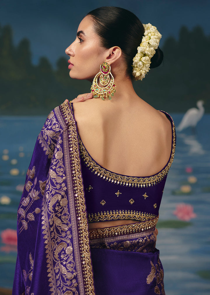 Buy Now Purple Dola Silk Beautiful Handwork Festive Wear Saree Set Online in US, UK, Canada, France, Germany, Denmark, Sweden, Austria &amp; Worldwide at Empress.