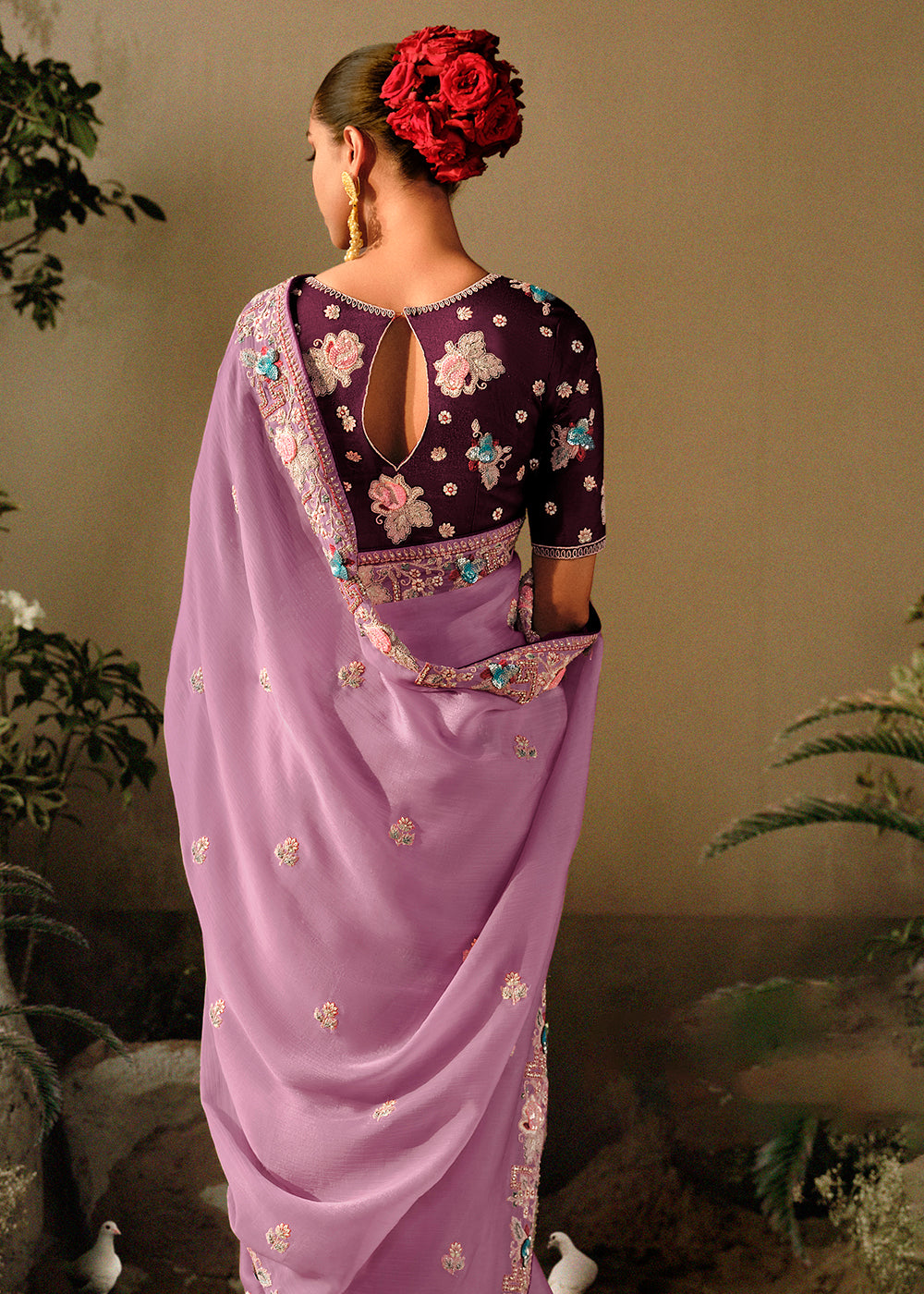 Buy Now Lilac Pink Khatli Work Embroidered Designer Wedding Saree Online in USA, UK, Canada & Worldwide at Empress Clothing.