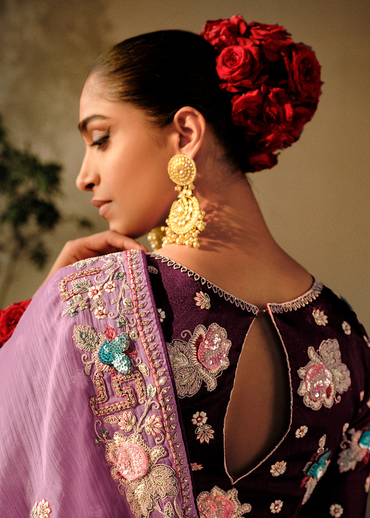 Buy Now Lilac Pink Khatli Work Embroidered Designer Wedding Saree Online in USA, UK, Canada & Worldwide at Empress Clothing.