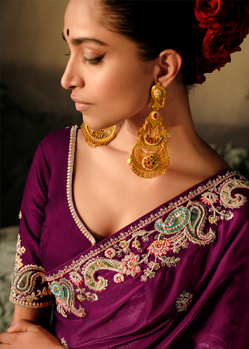 Buy Now Wine Khatli Work Embroidered Designer Wedding Saree Online in USA, UK, Canada & Worldwide at Empress Clothing.