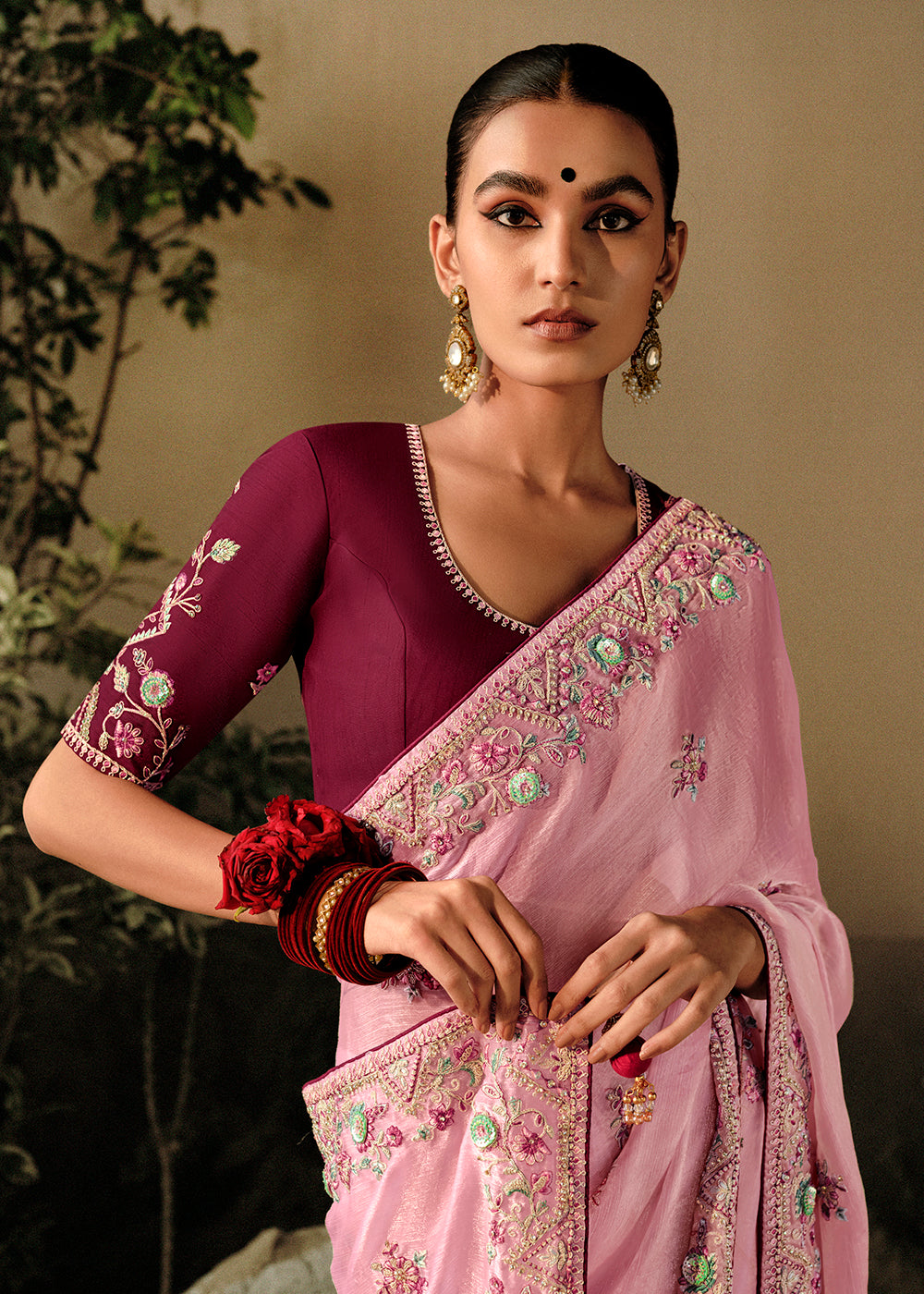 Buy Now Rose Pink Khatli Work Embroidered Designer Wedding Saree Online in USA, UK, Canada & Worldwide at Empress Clothing.