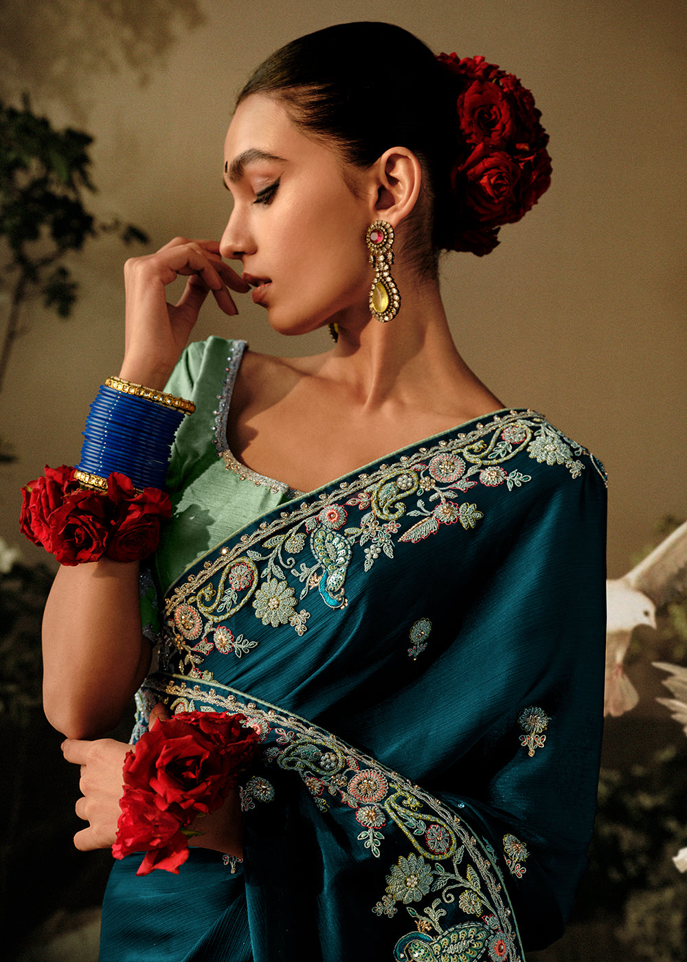 Buy Now Peacock Blue Khatli Work Embroidered Designer Wedding Saree Online in USA, UK, Canada & Worldwide at Empress Clothing. 