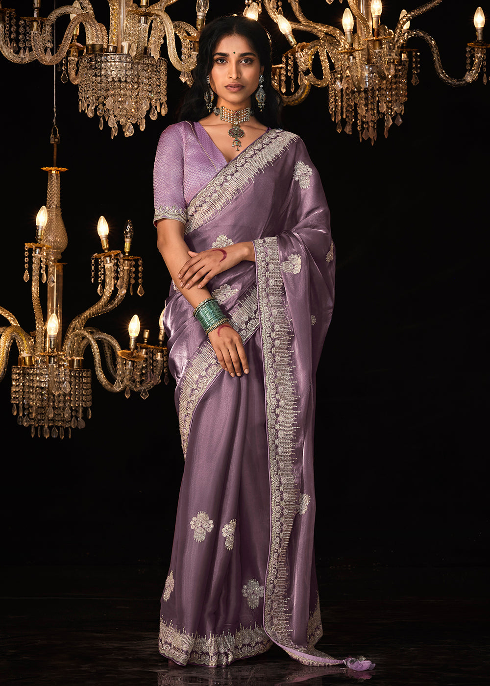 Buy Now Fancy Lavender Embroidered Designer Wedding Wear Saree Online in USA, UK, Canada & Worldwide at Empress Clothing.