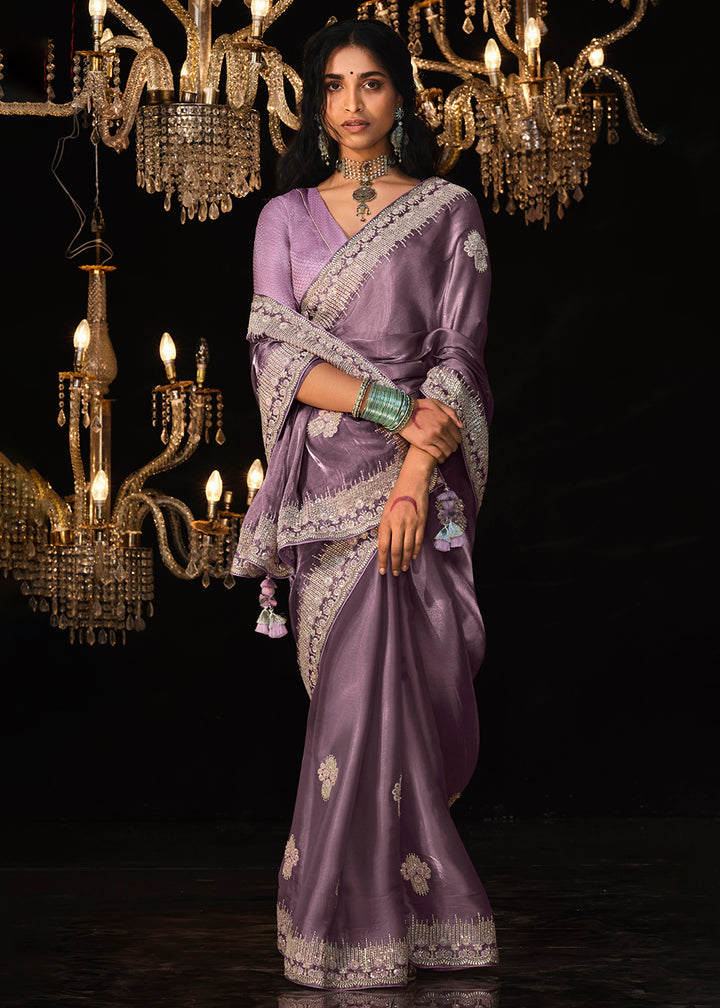Buy Now Fancy Lavender Embroidered Designer Wedding Wear Saree Online in USA, UK, Canada & Worldwide at Empress Clothing.