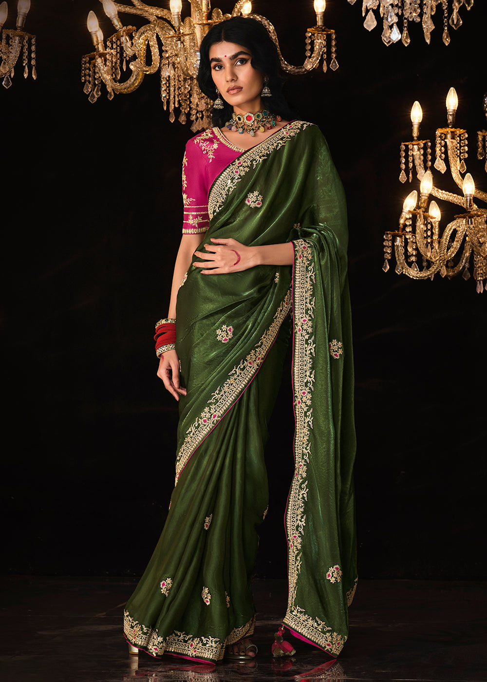 Buy Now Fancy Green Embroidered Designer Wedding Wear Saree Online in USA, UK, Canada & Worldwide at Empress Clothing