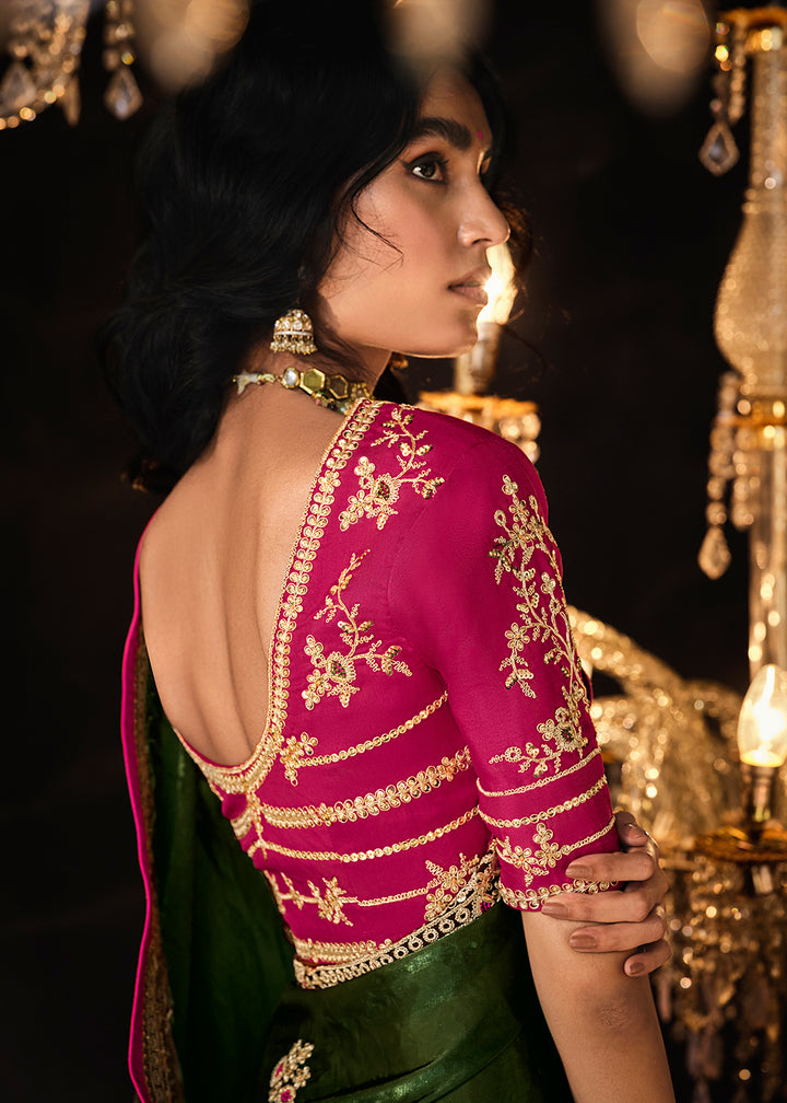 Buy Now Fancy Green Embroidered Designer Wedding Wear Saree Online in USA, UK, Canada & Worldwide at Empress Clothing