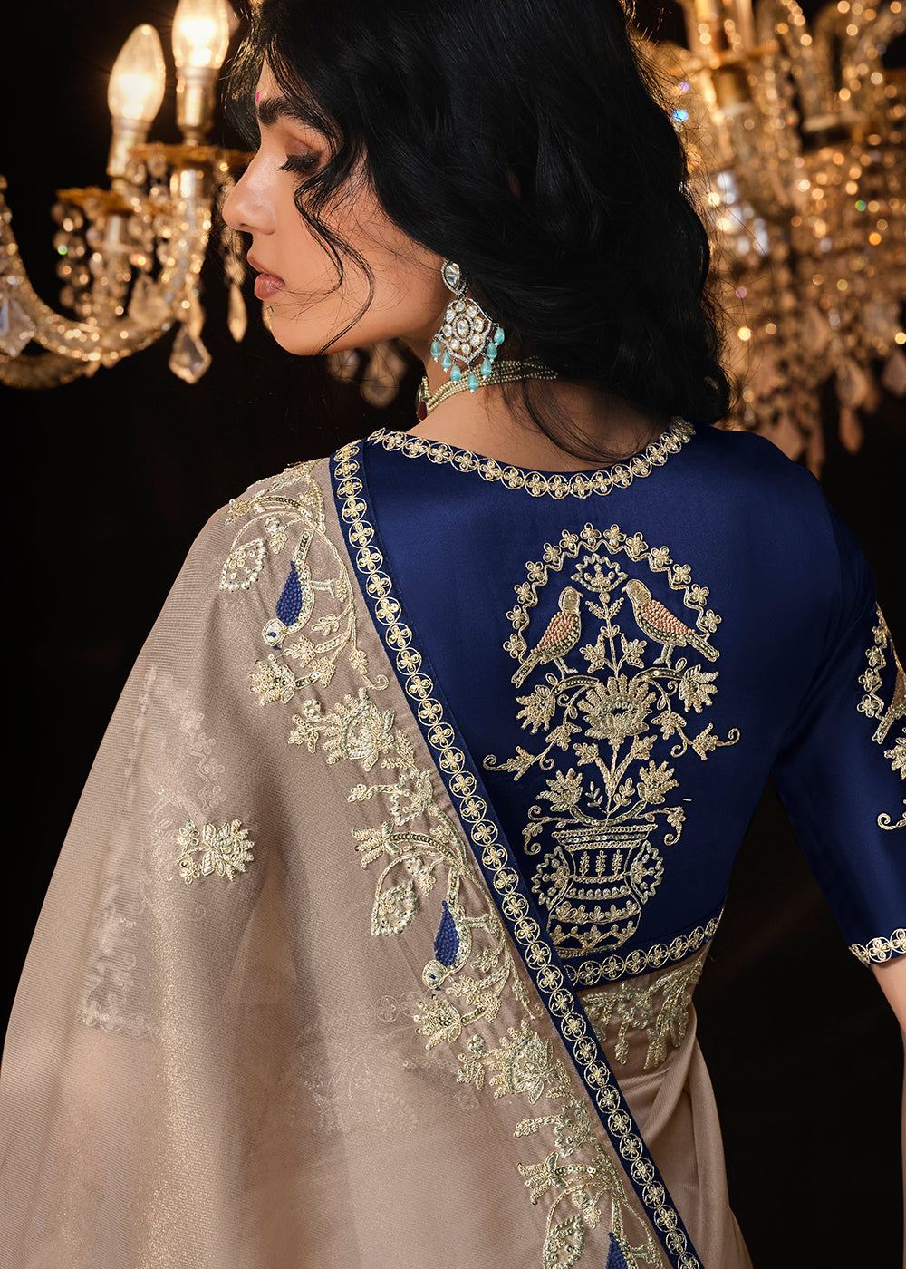 Buy Now Fancy Cream Embroidered Designer Wedding Wear Saree Online in USA, UK, Canada & Worldwide at Empress Clothing. 