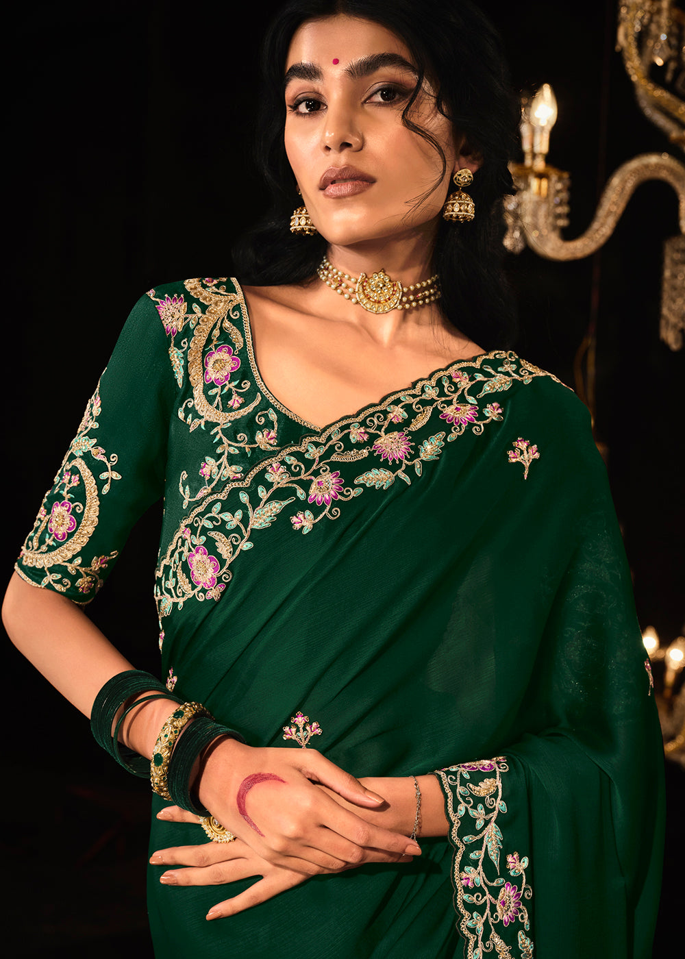 Buy Now Fancy Bottle Green Embroidered Designer Wedding Wear Saree Online in USA, UK, Canada & Worldwide at Empress Clothing. 