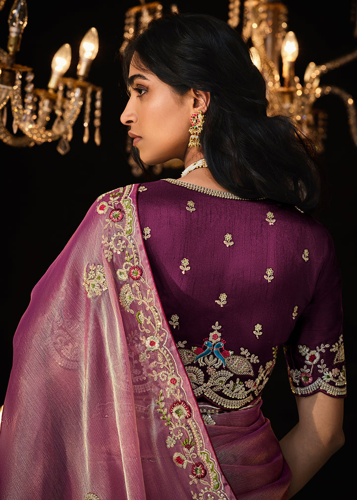 Buy Now Fancy Plum Violet Embroidered Designer Wedding Wear Saree Online in USA, UK, Canada & Worldwide at Empress Clothing. 