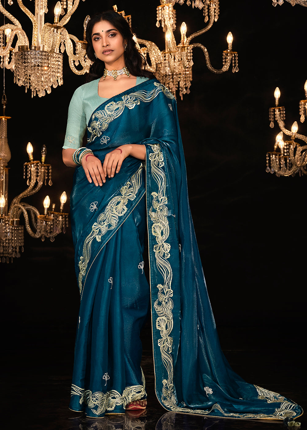 Buy Now Fancy Royal Blue Embroidered Designer Wedding Wear Saree Online in USA, UK, Canada & Worldwide at Empress Clothing. 
