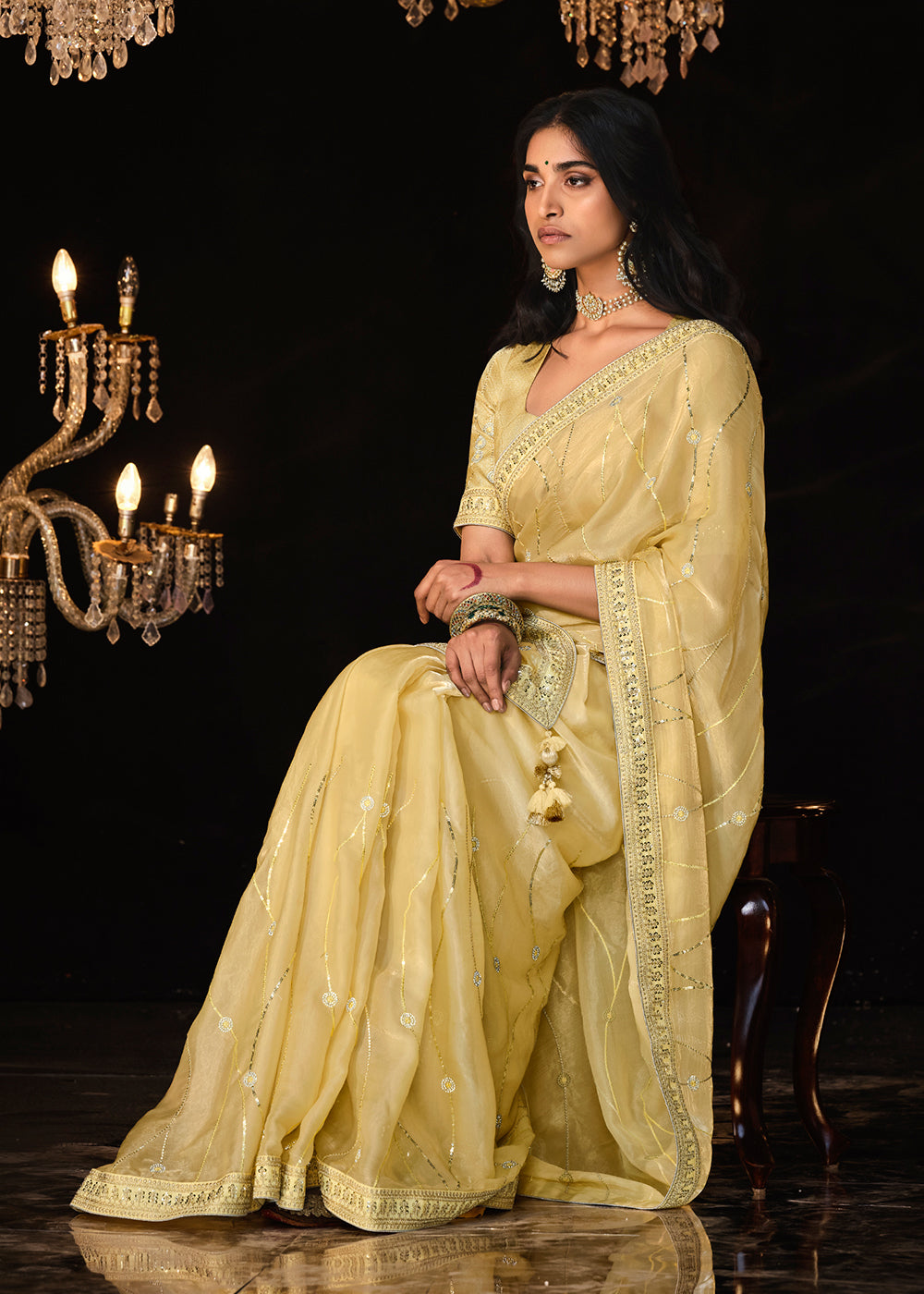 Buy Now Fancy Bright Yellow Embroidered Designer Wedding Wear Saree Online in USA, UK, Canada & Worldwide at Empress Clothing. 