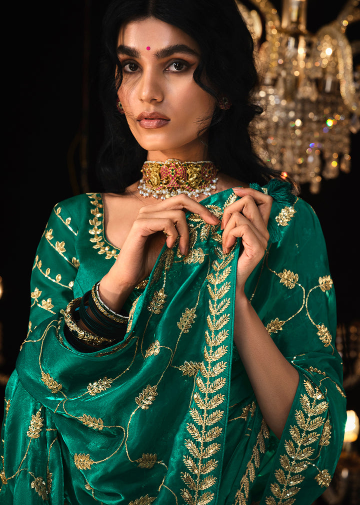 Buy Now Fancy Teal Green Embroidered Designer Wedding Wear Saree Online in USA, UK, Canada & Worldwide at Empress Clothing.