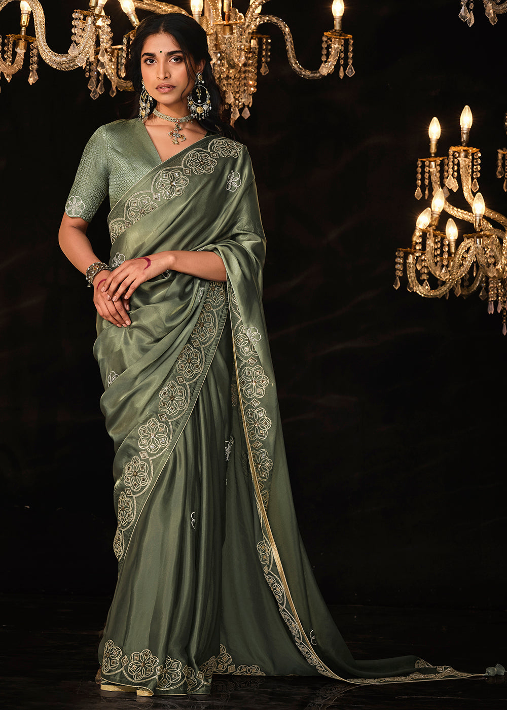 Buy Now Fancy Grey Embroidered Designer Wedding Wear Saree Online in USA, UK, Canada & Worldwide at Empress Clothing.