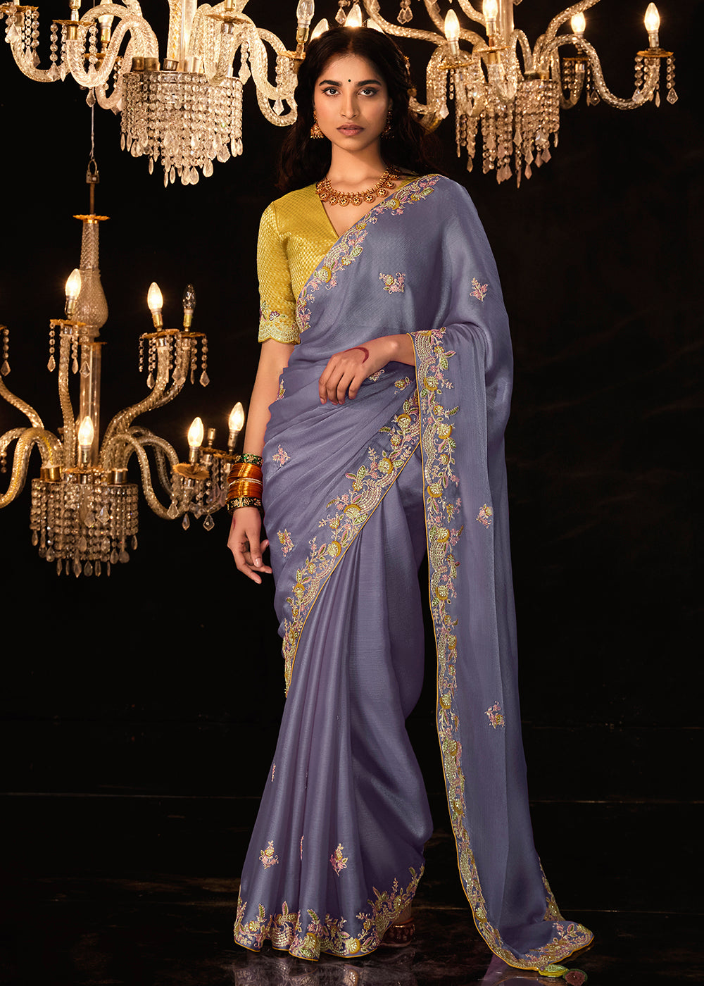 Buy Now Fancy Light Lavender Embroidered Designer Wedding Wear Saree Online in USA, UK, Canada & Worldwide at Empress Clothing. 