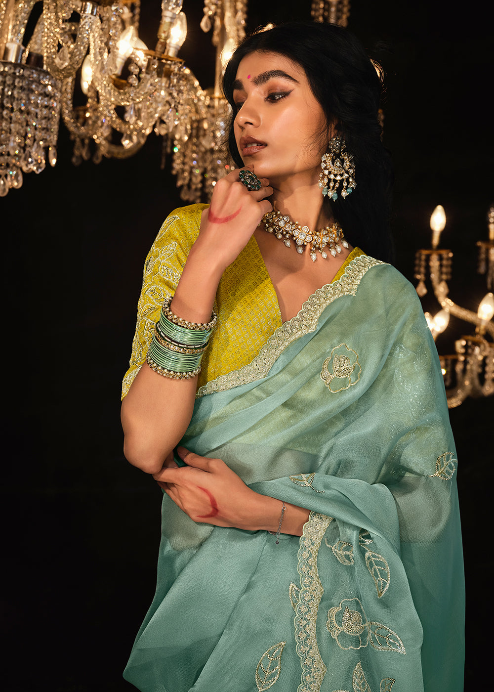 Buy Now Fancy Powder Blue Embroidered Designer Wedding Wear Saree Online in USA, UK, Canada & Worldwide at Empress Clothing.