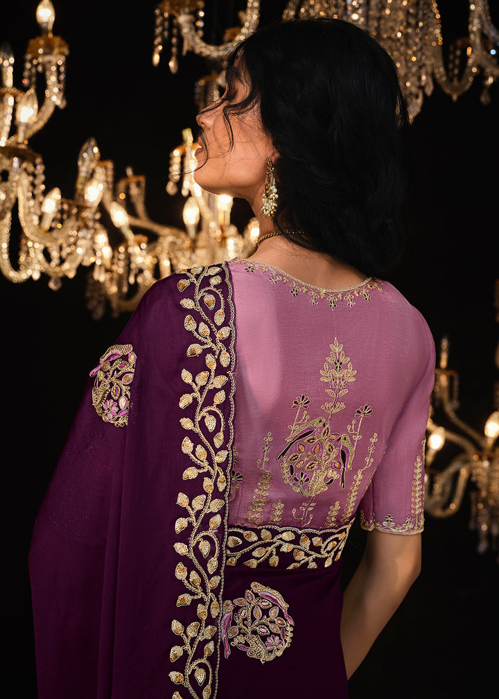 Buy Now Fancy Purple Embroidered Designer Wedding Wear Saree Online in USA, UK, Canada & Worldwide at Empress Clothing.