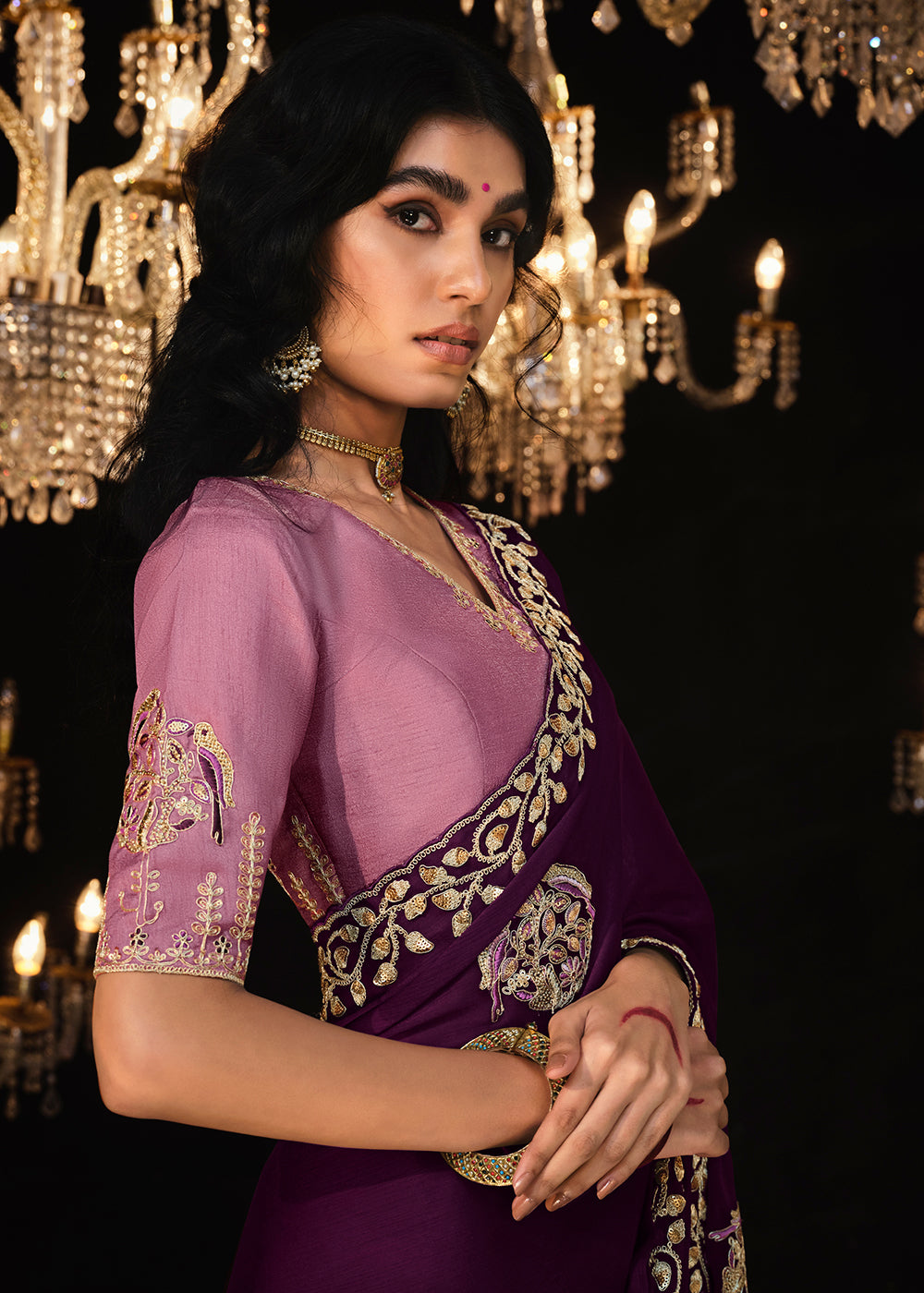 Buy Now Fancy Purple Embroidered Designer Wedding Wear Saree Online in USA, UK, Canada & Worldwide at Empress Clothing.
