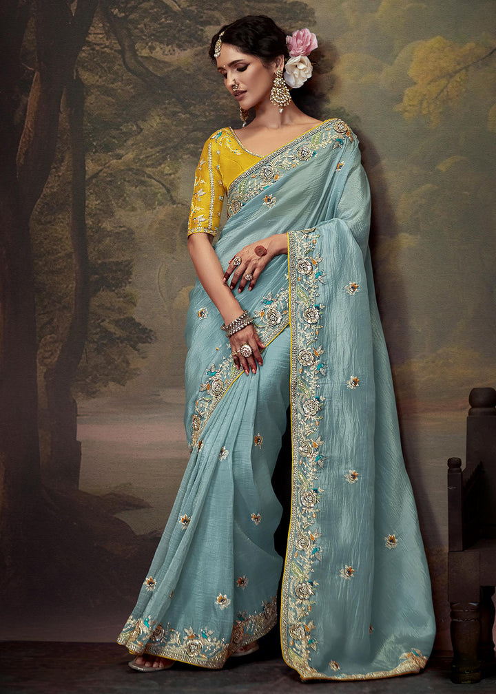 Buy Now Sky Blue Fancy Fabric Embroidered Festive Saree Online in USA, UK, France, Germany, Canada & Worldwide at Empress Clothing.