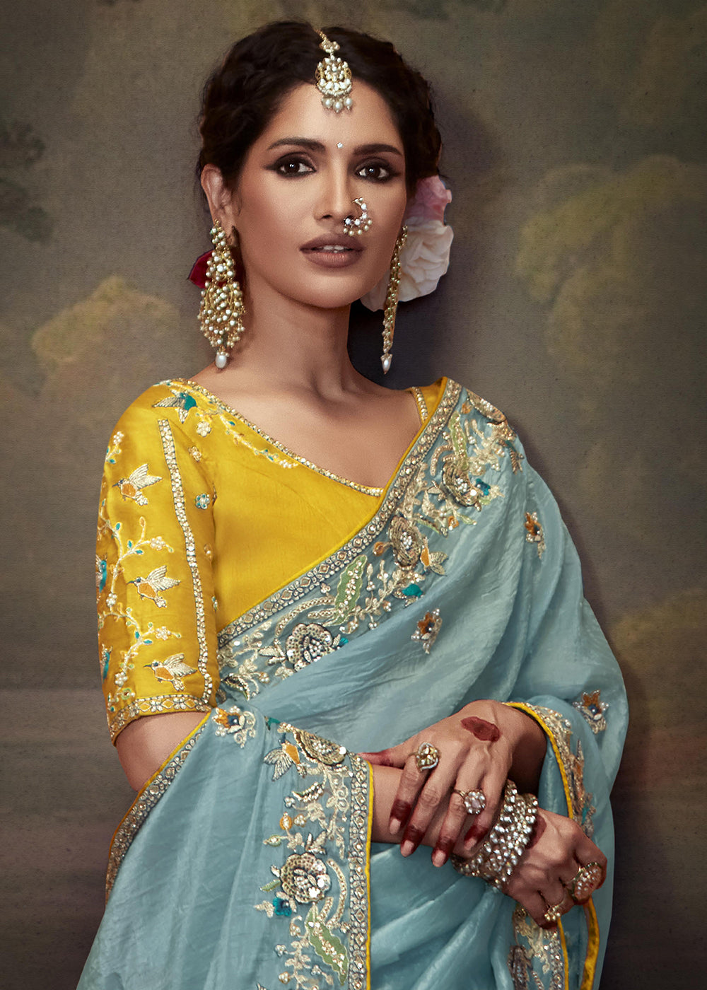 Buy Now Sky Blue Fancy Fabric Embroidered Festive Saree Online in USA, UK, France, Germany, Canada & Worldwide at Empress Clothing.