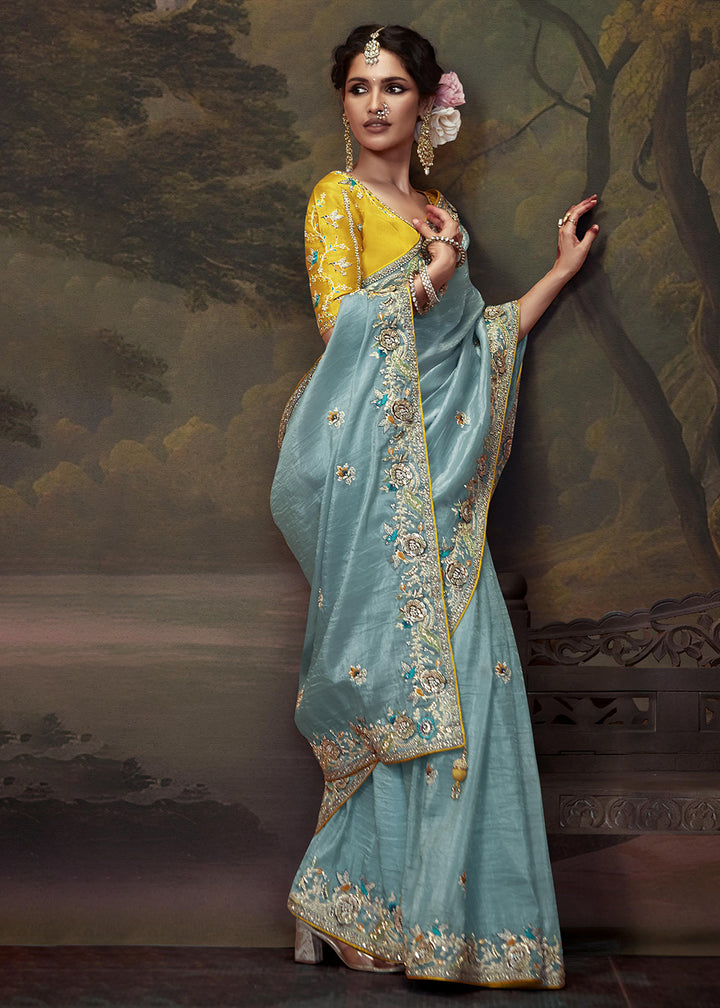 Buy Now Sky Blue Fancy Fabric Embroidered Festive Saree Online in USA, UK, France, Germany, Canada & Worldwide at Empress Clothing.