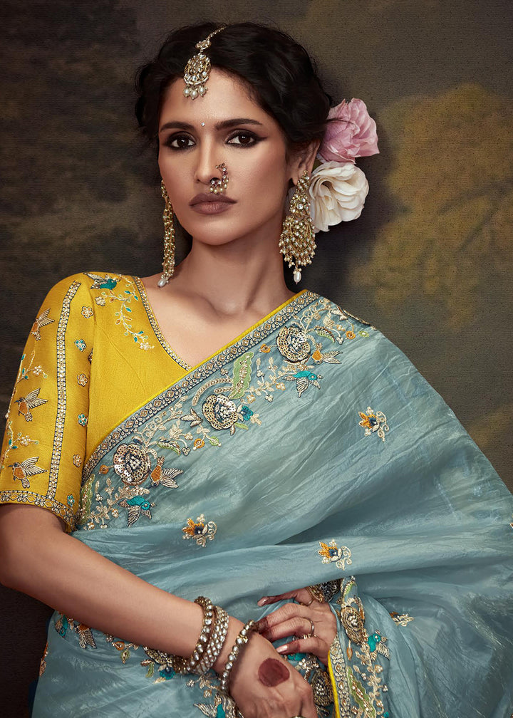 Buy Now Sky Blue Fancy Fabric Embroidered Festive Saree Online in USA, UK, France, Germany, Canada & Worldwide at Empress Clothing.