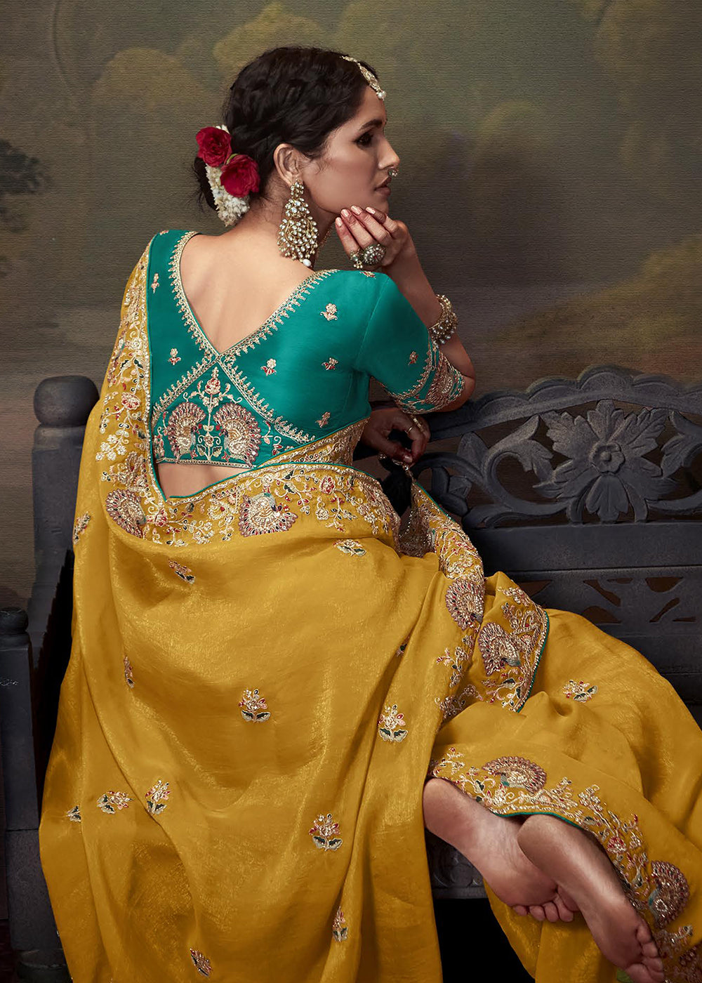 Buy Now Yellow Fancy Fabric Embroidered Festive Saree Online in USA, UK, France, Germany, Canada & Worldwide at Empress Clothing.