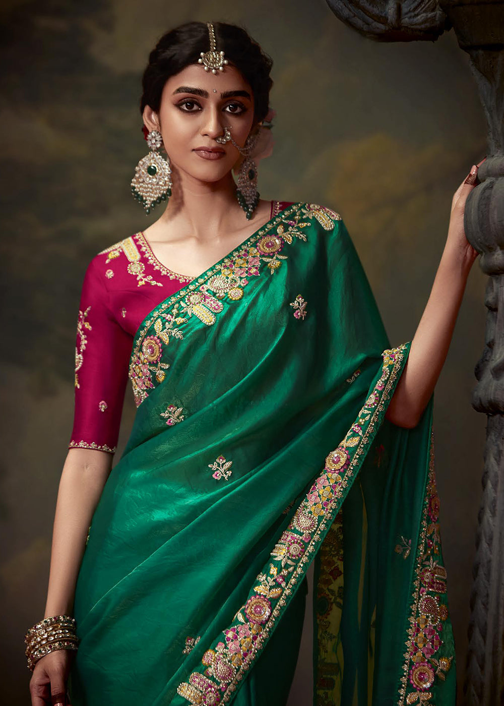 Buy Now Green Fancy Fabric Embroidered Festive Saree Online in USA, UK, France, Germany, Canada & Worldwide at Empress Clothing.