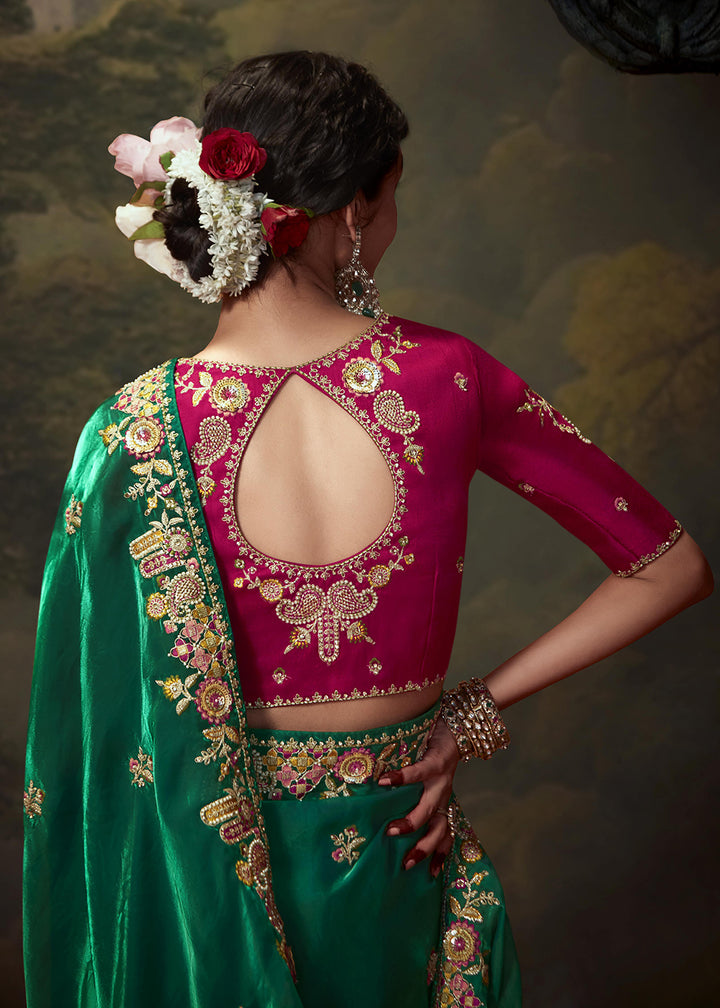 Buy Now Green Fancy Fabric Embroidered Festive Saree Online in USA, UK, France, Germany, Canada & Worldwide at Empress Clothing.