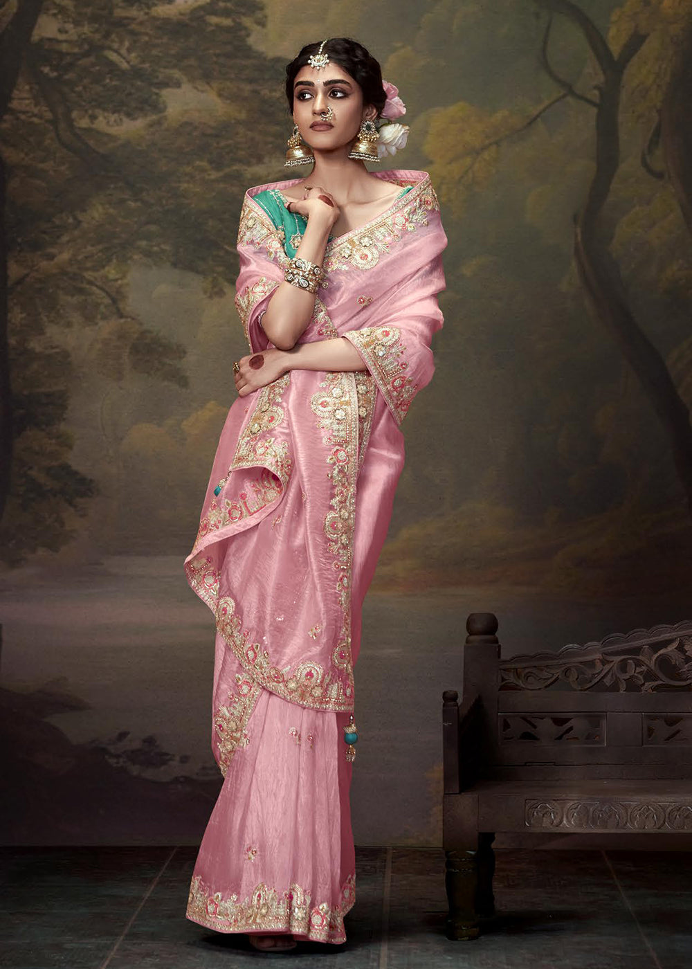 Buy Now Baby Pink Fancy Fabric Embroidered Festive Saree Online in USA, UK, France, Germany, Canada & Worldwide at Empress Clothing.