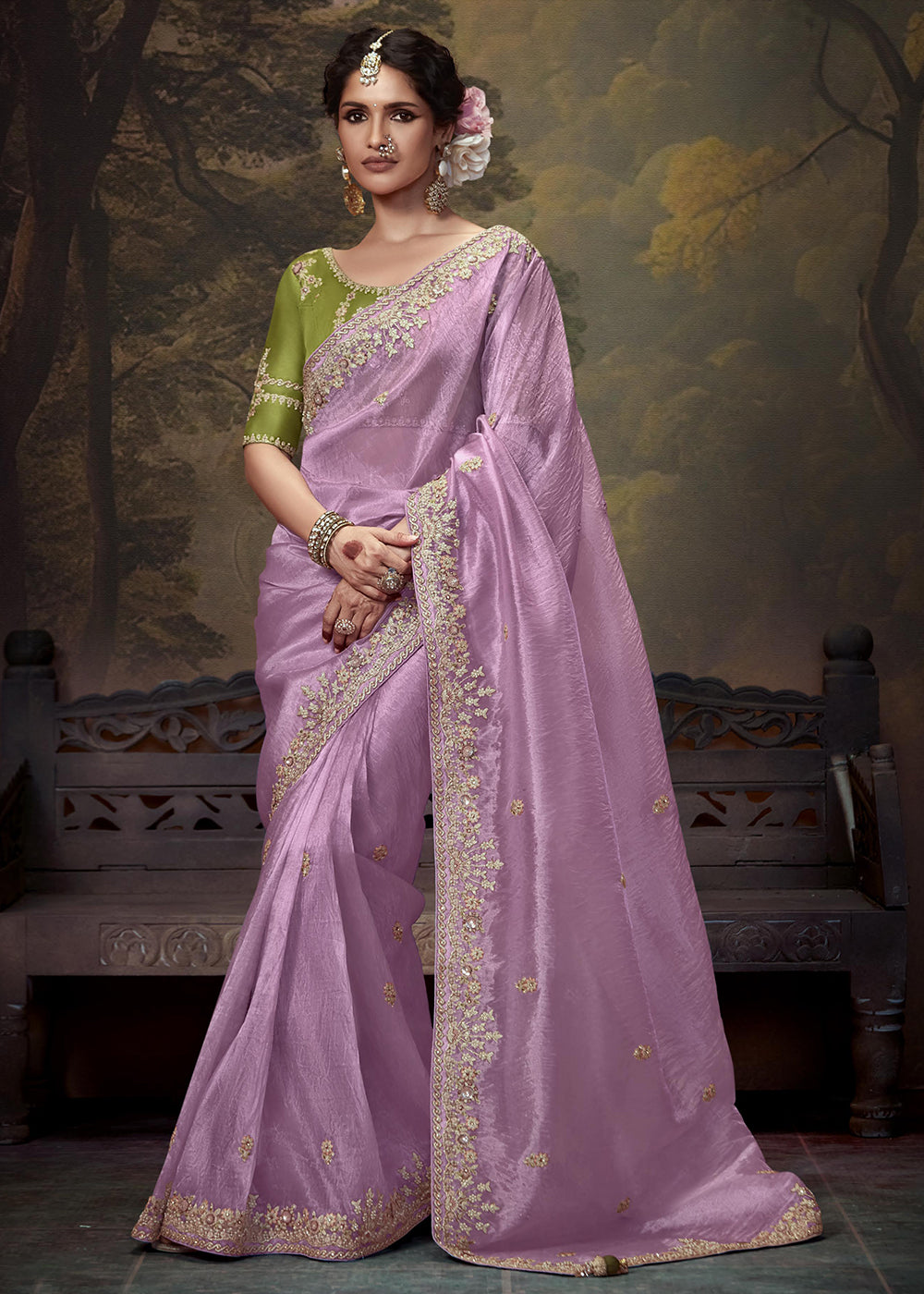 Buy Now Lavender Fancy Fabric Embroidered Festive Saree Online in USA, UK, France, Germany, Canada & Worldwide at Empress Clothing.