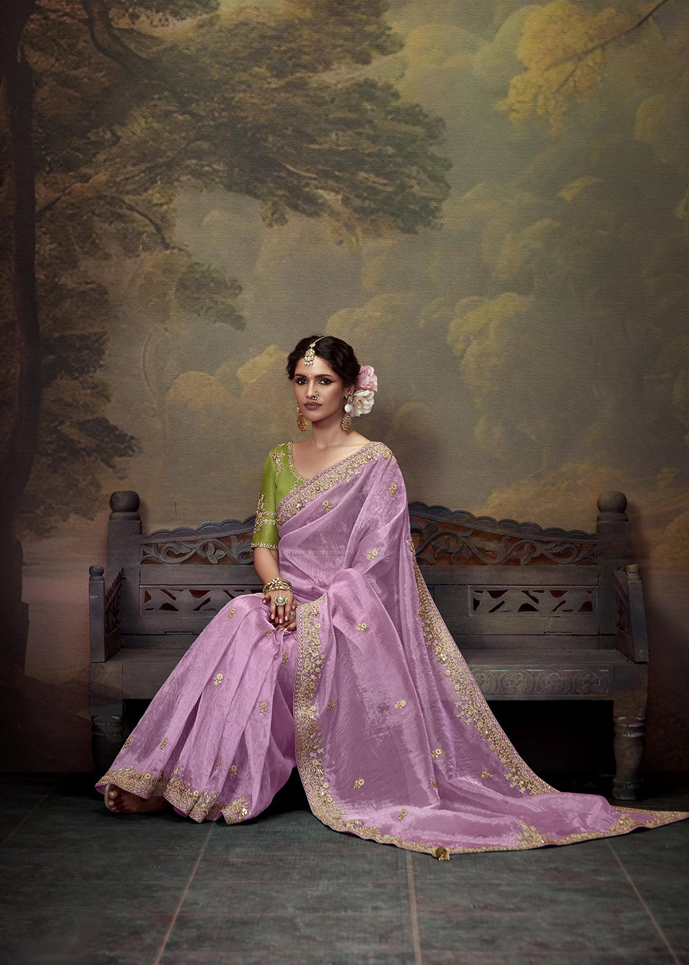 Buy Now Lavender Fancy Fabric Embroidered Festive Saree Online in USA, UK, France, Germany, Canada & Worldwide at Empress Clothing.