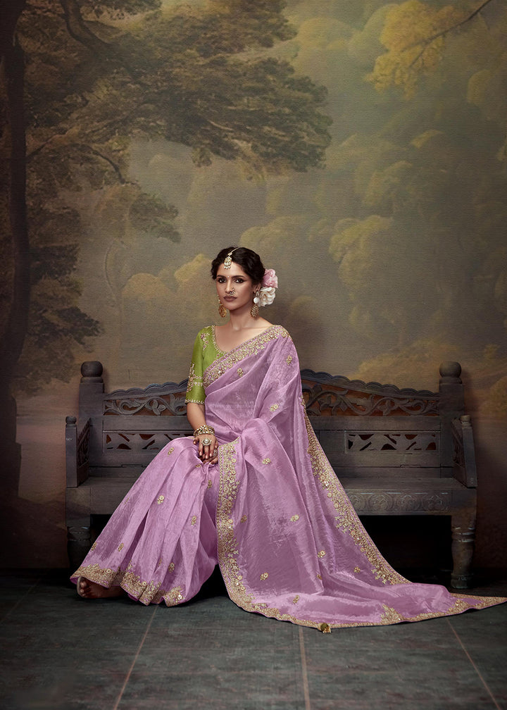 Buy Now Lavender Fancy Fabric Embroidered Festive Saree Online in USA, UK, France, Germany, Canada & Worldwide at Empress Clothing.