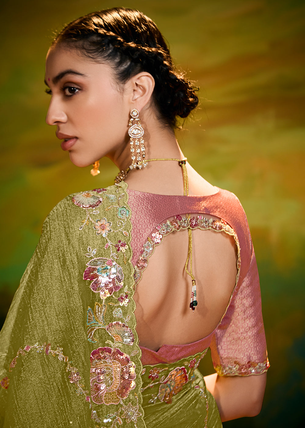 Buy Fancy Fabric Pista Green Festie Party Designer Saree Online in USA, UK, Canada, Spain, France, Germany, Italy, Austria, UAE & Worldwide at Empress Clothing.