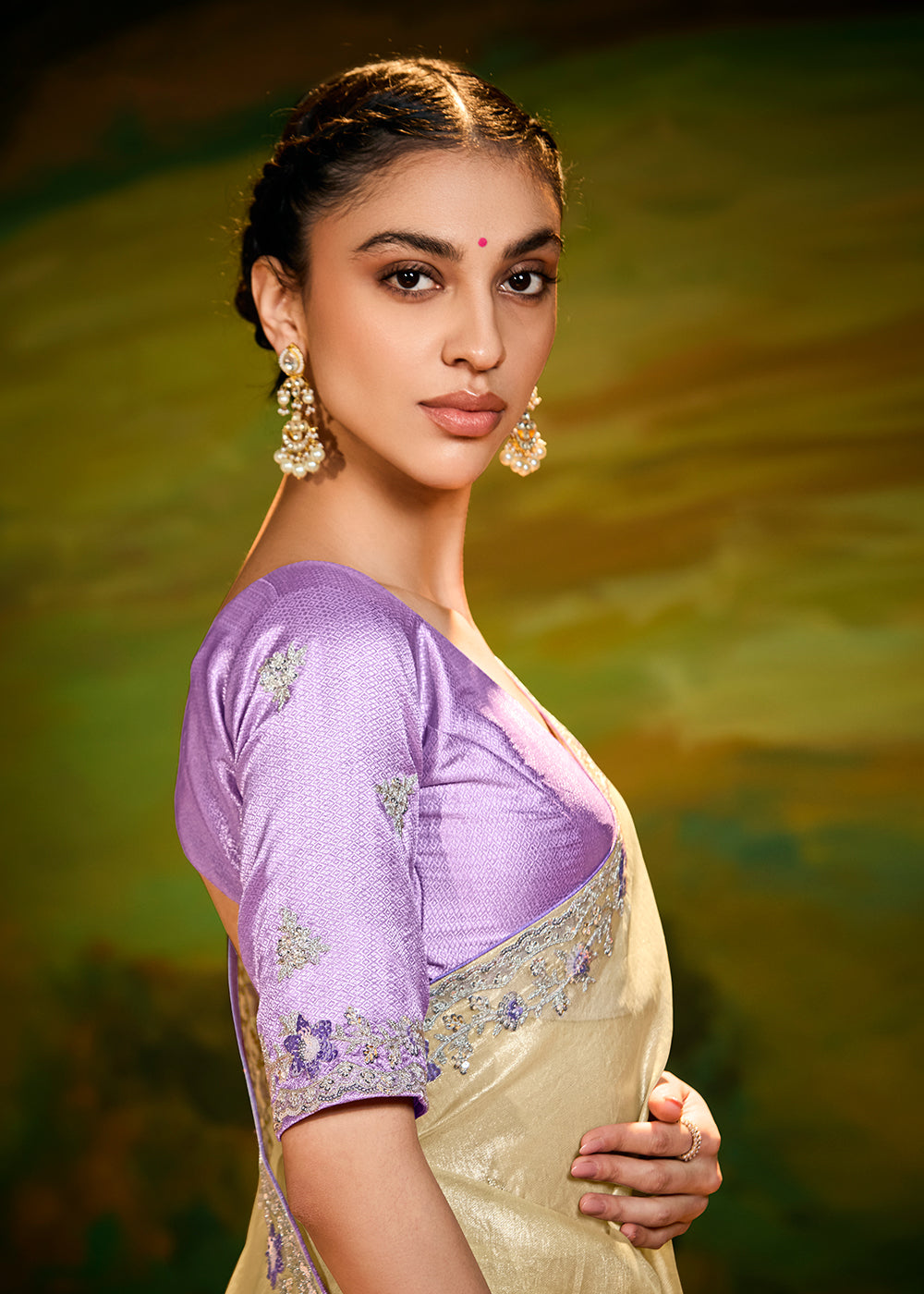 Buy Fancy Fabric Beige Festie Party Designer Saree Online in USA, UK, Canada, Spain, France, Germany, Italy, Austria, UAE & Worldwide at Empress Clothing.