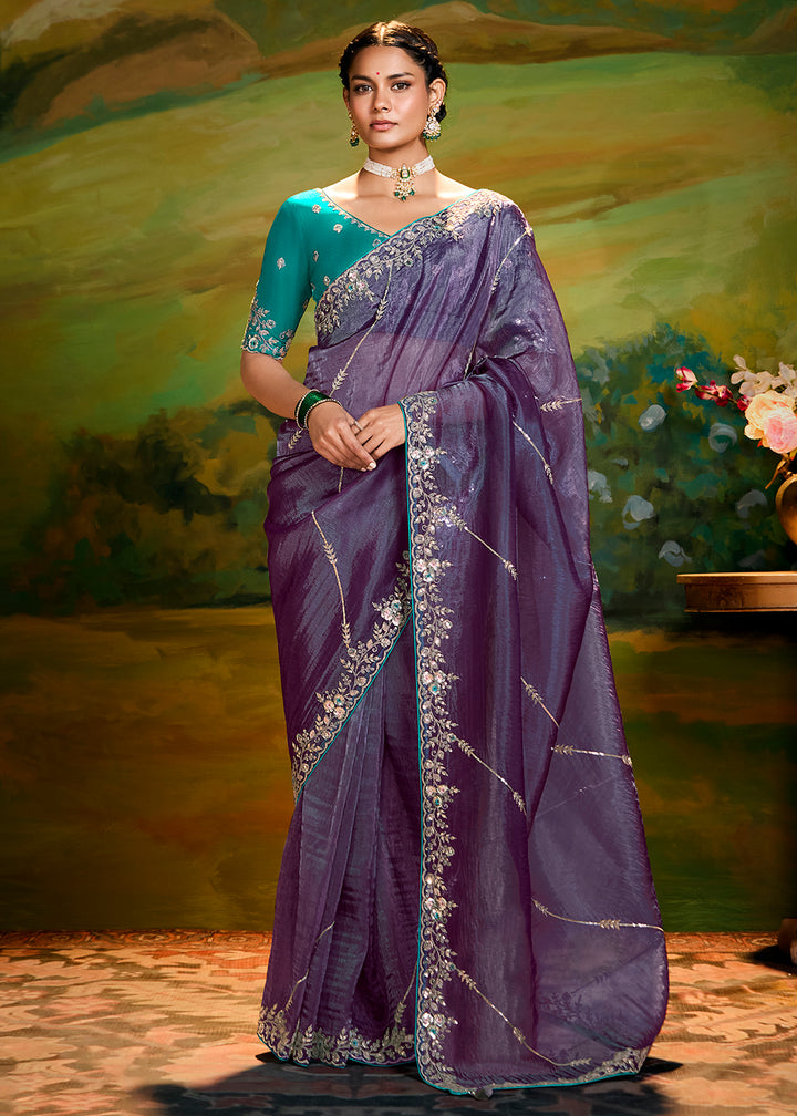 Buy Fancy Fabric Purple Festie Party Designer Saree Online in USA, UK, Canada, Spain, France, Germany, Italy, Austria, UAE & Worldwide at Empress Clothing.