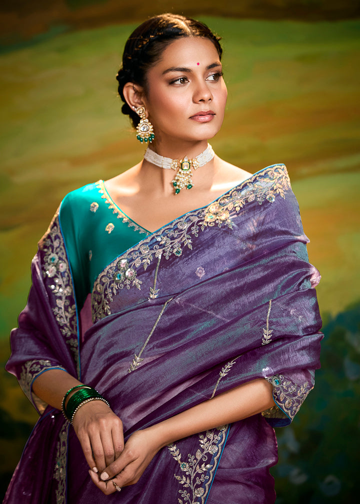 Buy Fancy Fabric Purple Festie Party Designer Saree Online in USA, UK, Canada, Spain, France, Germany, Italy, Austria, UAE & Worldwide at Empress Clothing.