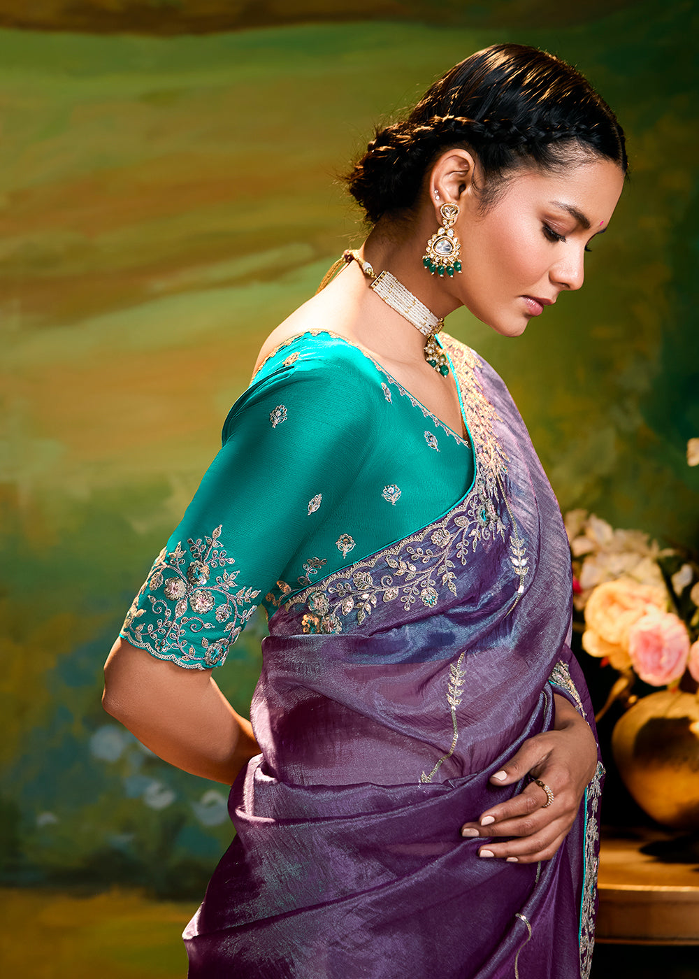 Buy Fancy Fabric Purple Festie Party Designer Saree Online in USA, UK, Canada, Spain, France, Germany, Italy, Austria, UAE & Worldwide at Empress Clothing.