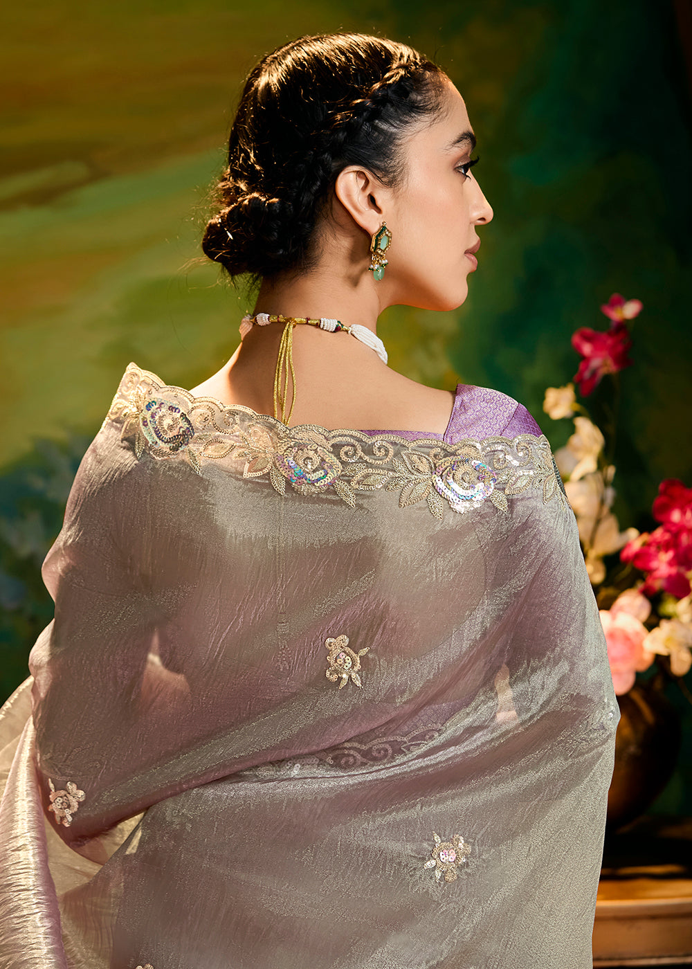 Buy Fancy Fabric Dusty Grey Festie Party Designer Saree Online in USA, UK, Canada, Spain, France, Germany, Italy, Austria, UAE & Worldwide at Empress Clothing.