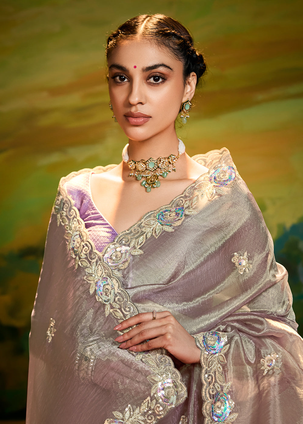 Buy Fancy Fabric Dusty Grey Festie Party Designer Saree Online in USA, UK, Canada, Spain, France, Germany, Italy, Austria, UAE & Worldwide at Empress Clothing.