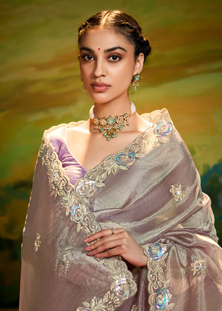 Buy Fancy Fabric Dusty Grey Festie Party Designer Saree Online in USA, UK, Canada, Spain, France, Germany, Italy, Austria, UAE & Worldwide at Empress Clothing.