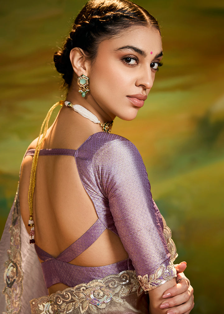 Buy Fancy Fabric Dusty Grey Festie Party Designer Saree Online in USA, UK, Canada, Spain, France, Germany, Italy, Austria, UAE & Worldwide at Empress Clothing.