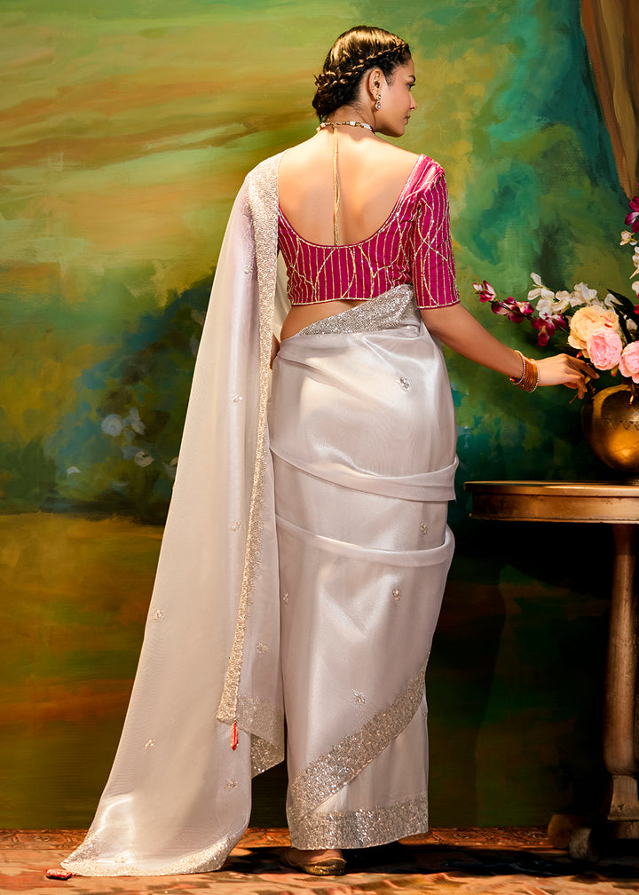 Buy Fancy Fabric White Festie Party Designer Saree Online in USA, UK, Canada, Spain, France, Germany, Italy, Austria, UAE & Worldwide at Empress Clothing.