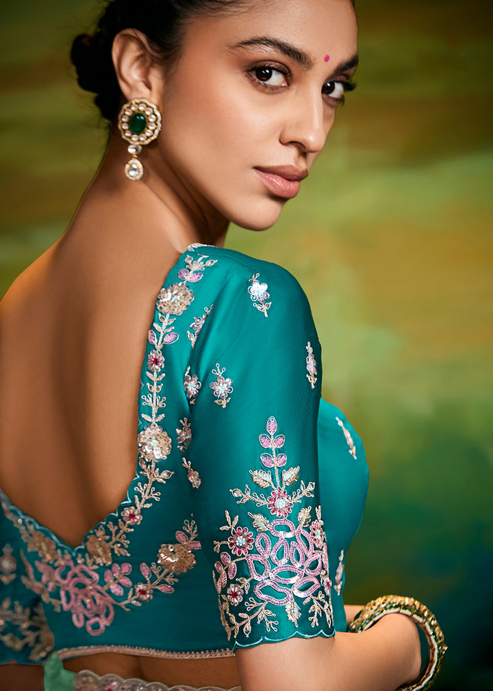 Buy Fancy Fabric Sea Green Festive Party Designer Saree Online in USA, UK, Canada, Spain, France, Germany, Italy, Austria, UAE & Worldwide at Empress Clothing.