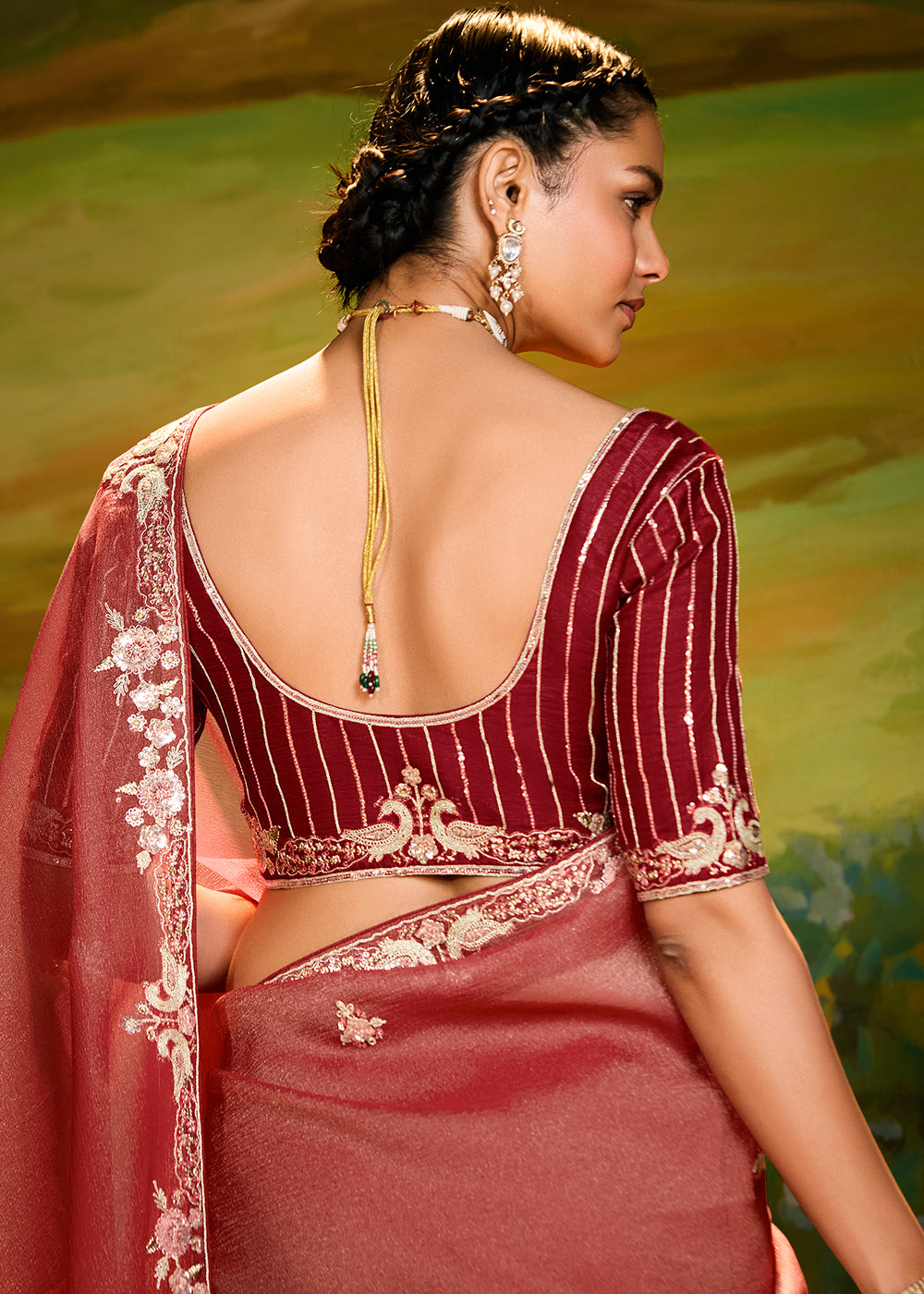 Buy Fancy Fabric Rust Maroon Festive Party Designer Saree Online in USA, UK, Canada, Spain, France, Germany, Italy, Austria, UAE & Worldwide at Empress Clothing