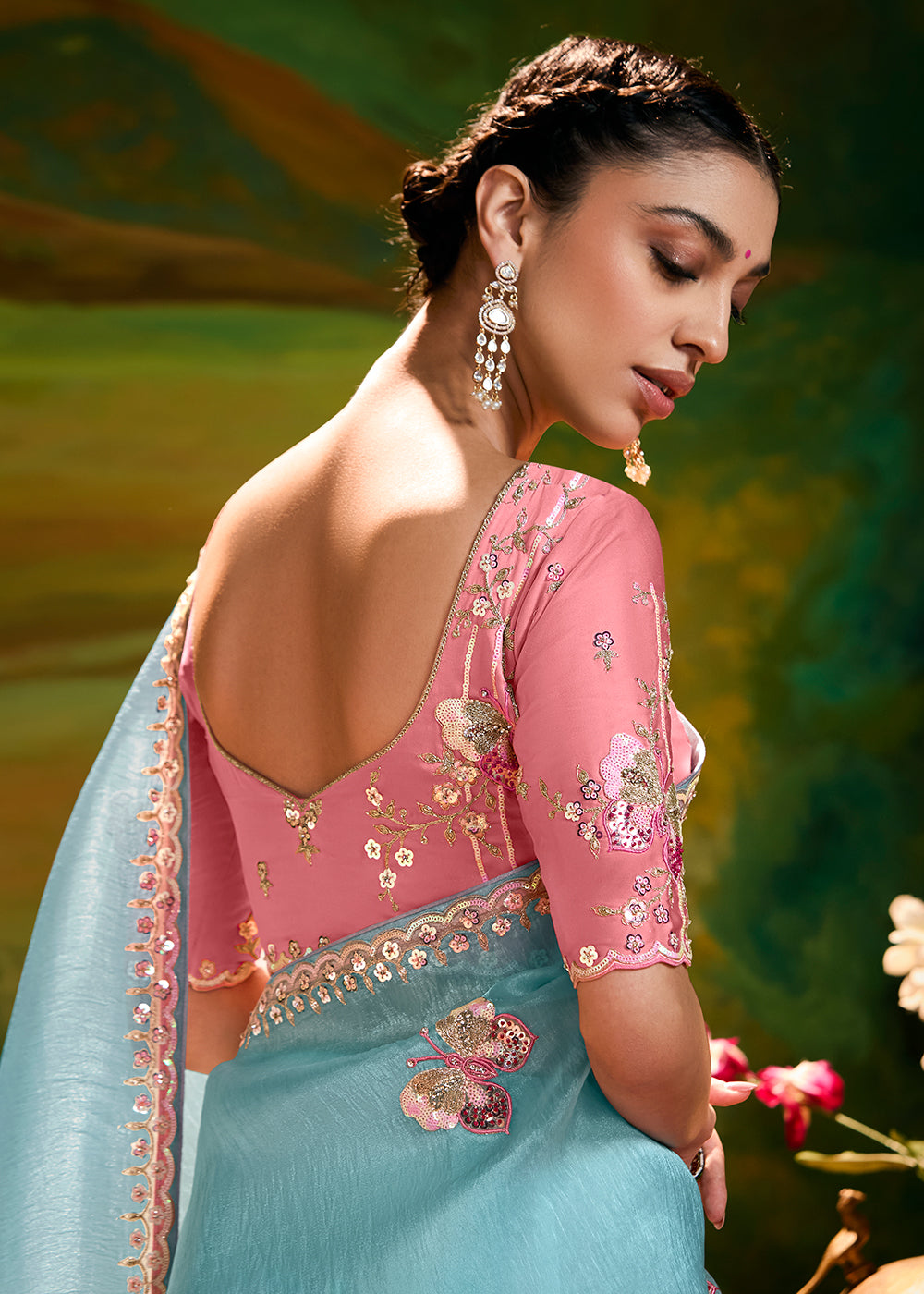 Buy Fancy Fabric Sky Blue Festive Party Designer Saree Online in USA, UK, Canada, Spain, France, Germany, Italy, Austria, UAE & Worldwide at Empress Clothing.