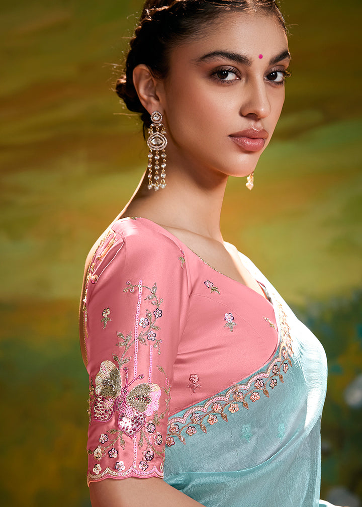 Buy Fancy Fabric Sky Blue Festive Party Designer Saree Online in USA, UK, Canada, Spain, France, Germany, Italy, Austria, UAE & Worldwide at Empress Clothing.