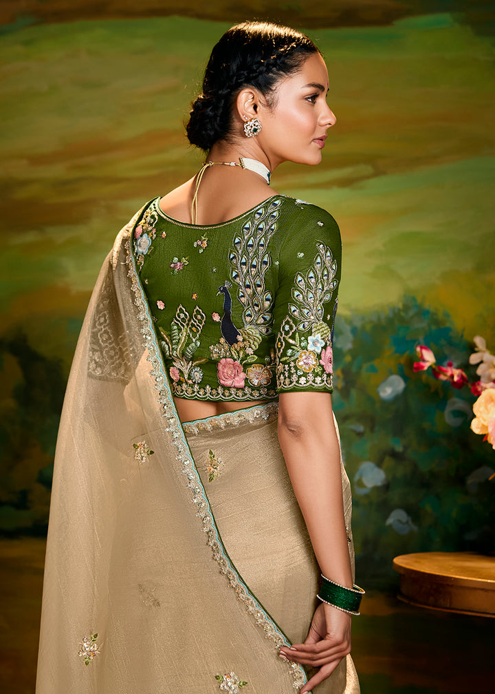 Buy Fancy Fabric Cream Festive Party Designer Saree Online in USA, UK, Canada, Spain, France, Germany, Italy, Austria, UAE & Worldwide at Empress Clothing.